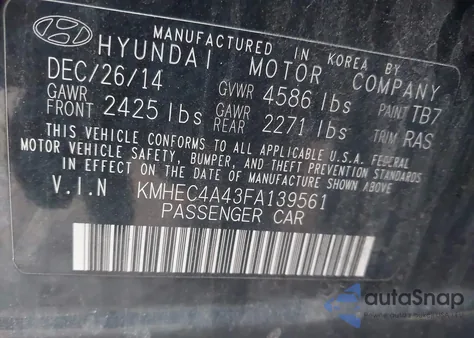 2015 Hyundai Sonata Hybrid from USA, damaged, VIN KMHEC4A43FA139561